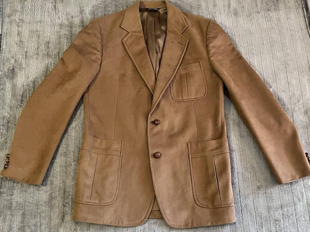 Vintage Mavest Solid Brown Suede Jacket Two Button Blazer 44R Hand-tailored